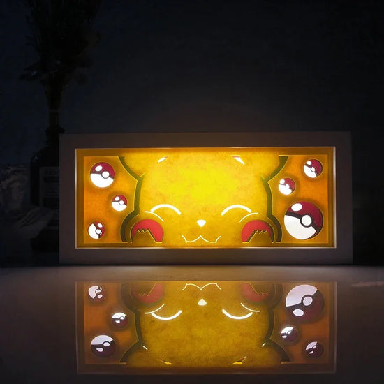 Illuminated Pikachu shadow box in Illumiscene anime shadow art for vibrant decor