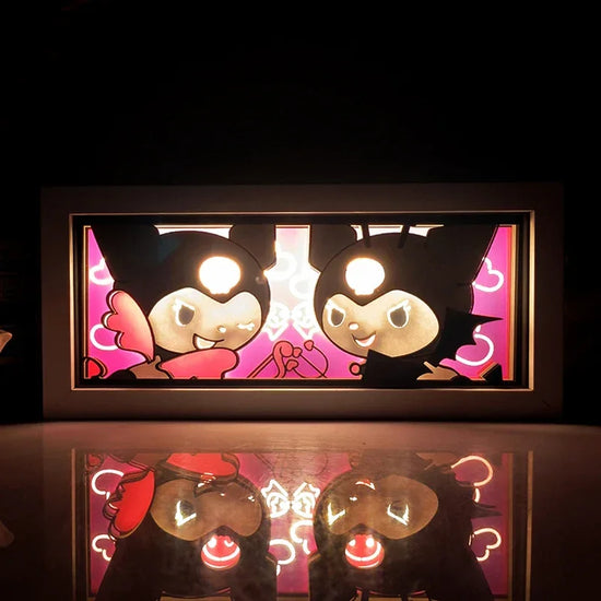 Illuminated Kuromi shadow box in Illumiscene anime shadow light featuring paper-cut shadow art