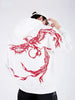 White hoodie featuring a red phoenix design, perfect Anime graphic tee for men women streetwear