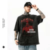 Tattooed man models Solo Leveling Vintage Anime Streetwear Tee featuring Sung Jin-Woo