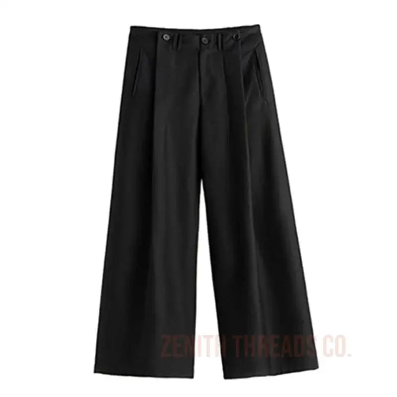 Black wide-leg cropped dress pants with front pleats.