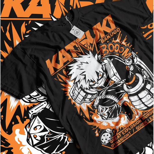 Black bakugo katsuki t-shirt featuring cool Bakugo design from My Hero Academia