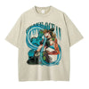 Beige t-shirt featuring Gyro Zeppeli from Steel Ball Run, perfect vintage anime streetwear