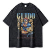 Black Guido Mista graphic tee from Steel Ball Run, featuring Gyro Zeppeli design