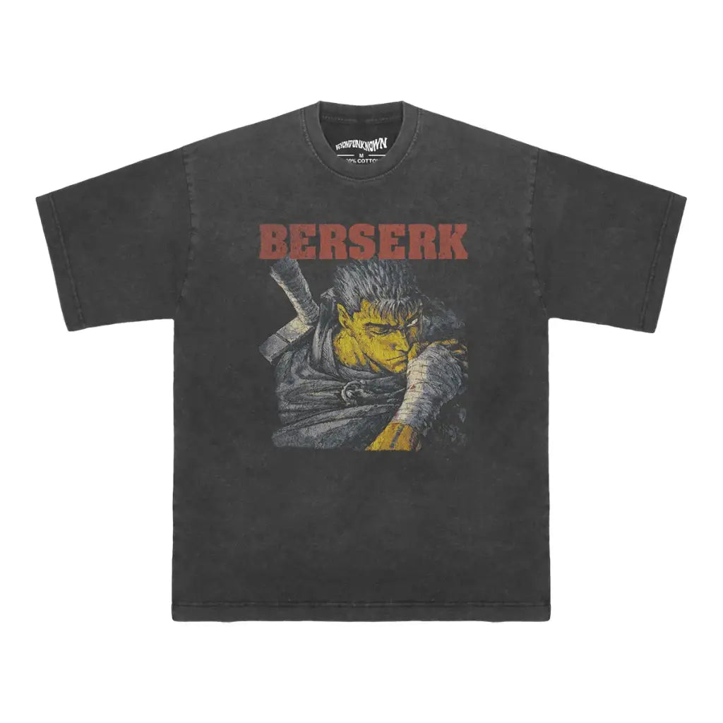 Berserk Anime Tee Guts Dark Fantasy Manga Graphic Shirt | Washed Black / s | Streetwear