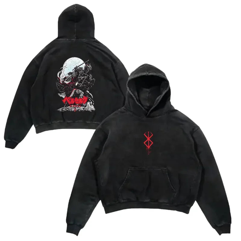 Black Berserker wash hoodie featuring anime Berserk print for ultimate warrior style