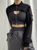 Black cropped zip-up collar safari streetwear jacket featuring zipper and pockets