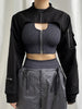 Black cropped zip-up collar safari streetwear jacket with matching top and pants