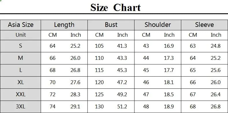 Clothing size chart for Anime-inspired Japanese Streetwear Bomber Jacket and Graphic Tee