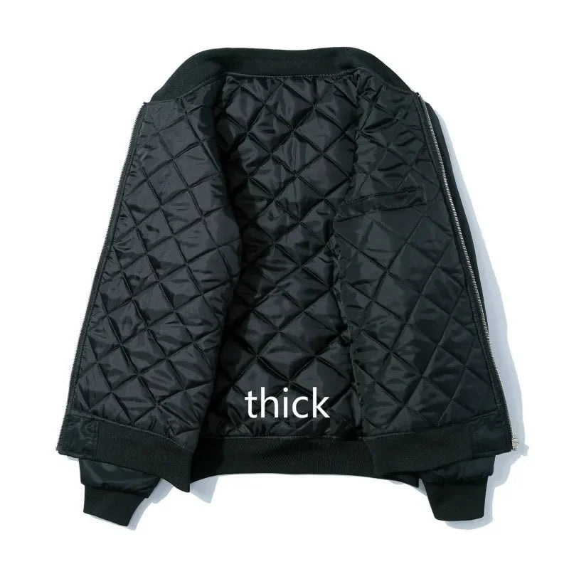 Open black quilted bomber jacket in Anime-inspired Japanese streetwear style