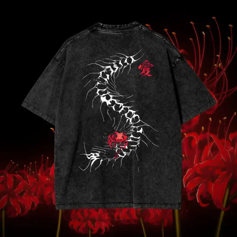 Centipede Bloom Oversized Tee – Tokyo Ghoul‑inspired Washed Black Anime Streetwear | Zenith Threads Co. T-shirt by Free