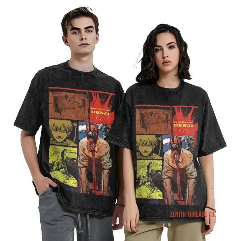 Matching black graphic t-shirts featuring Death Note anime character panels and artwork.