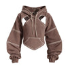 Brown cropped hoodie with shoulder cutouts in a Color Block Y2K design for high street fashion