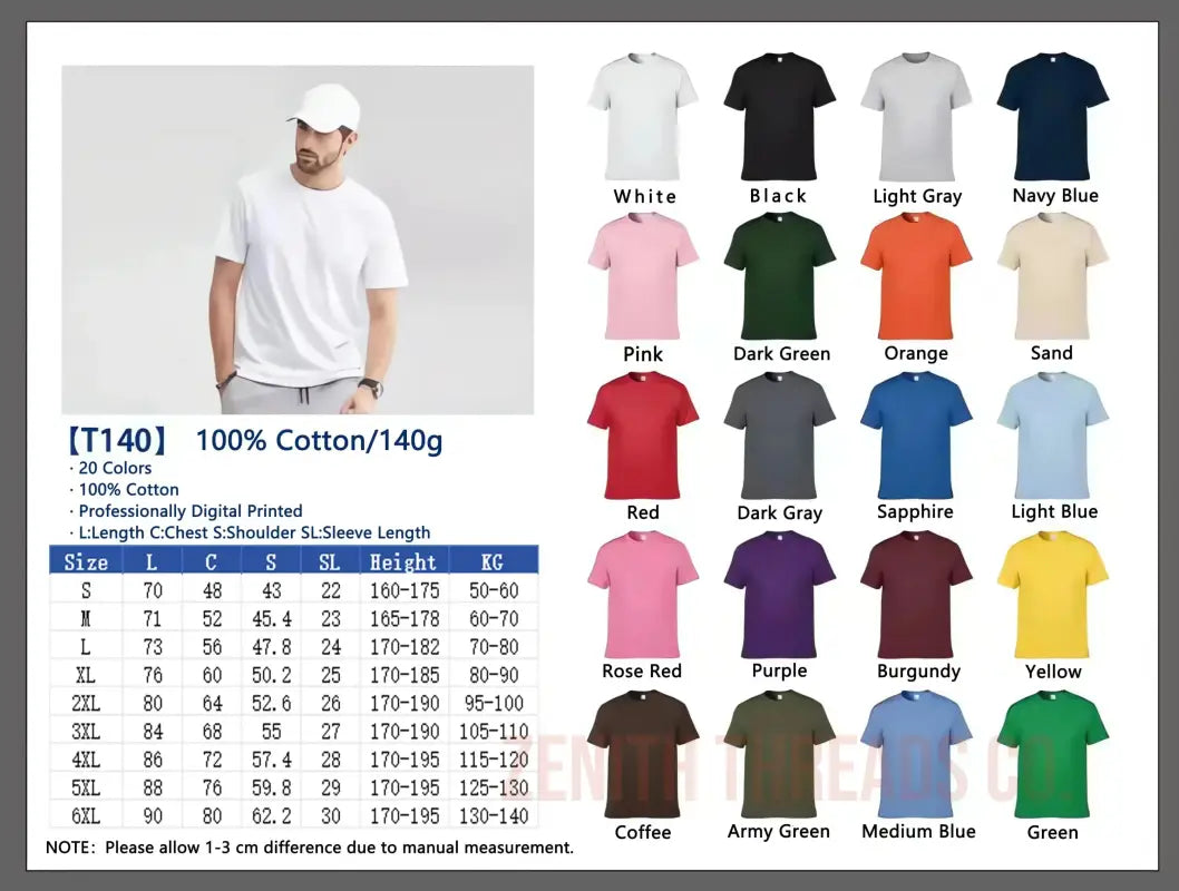 Basic cotton t-shirt available in multiple color options with size specifications.