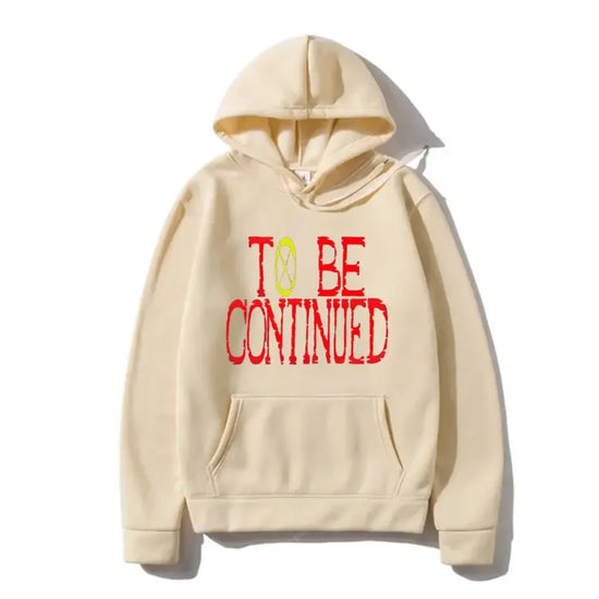 Beige anime sweatshirt featuring To Be Continued text for One Piece fans