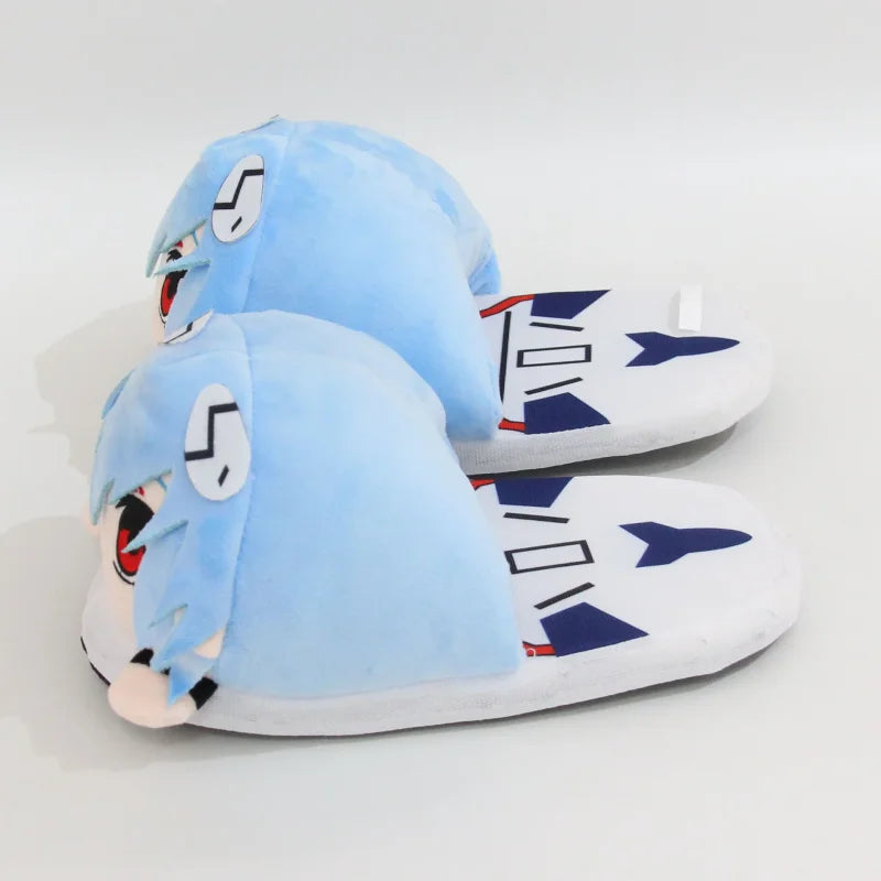 Cozy short plush Rei Ayanami slippers perfect for anime fans and stylish graphic tees