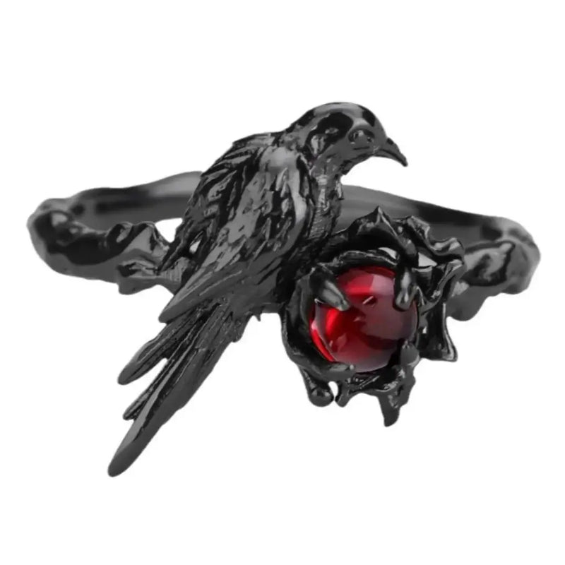 Crimson‑eyed Raven Ring – Matte Black Gothic Talon Band with Red Stone | Zenith Threads Co. by Free Shipping