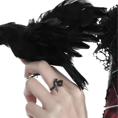 Crimson‑eyed Raven Ring – Matte Black Gothic Talon Band with Red Stone | Zenith Threads Co. by Free Shipping