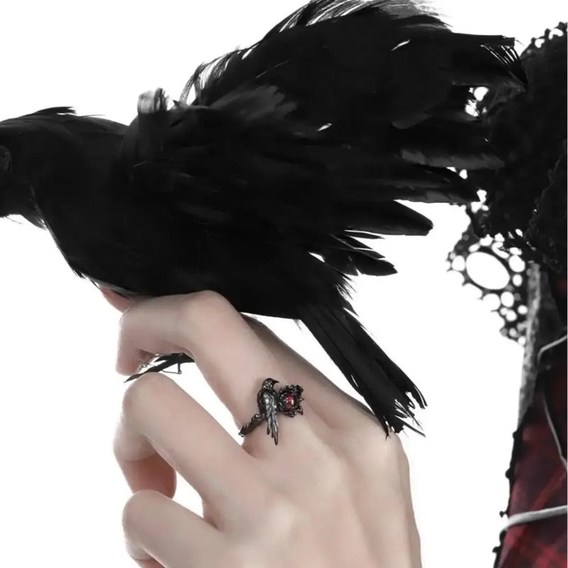 Crimson‑eyed Raven Ring – Matte Black Gothic Talon Band with Red Stone | Zenith Threads Co. by Free Shipping