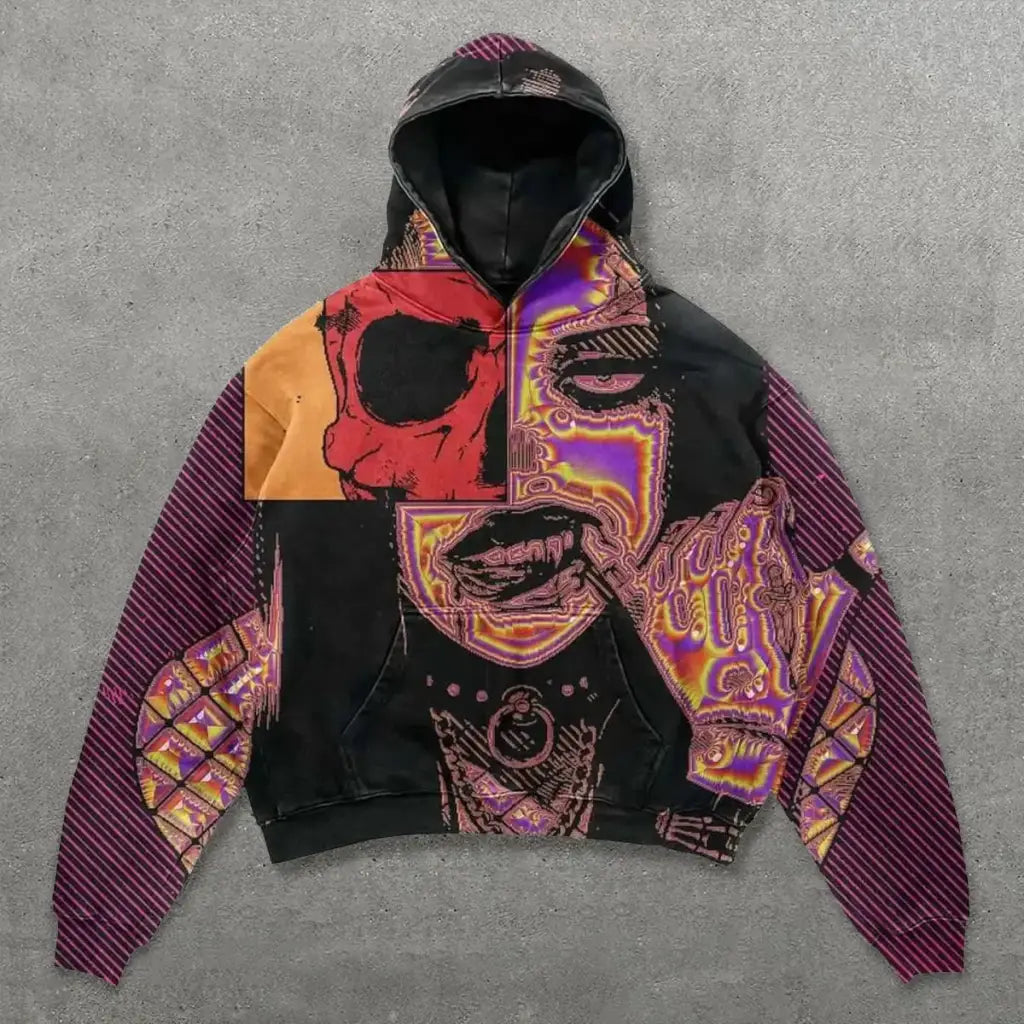 Crimson Psyche – Harajuku Glitch Hoodie | s | Streetwear