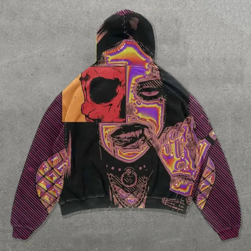 Crimson Psyche – Harajuku Glitch Hoodie | s | Streetwear