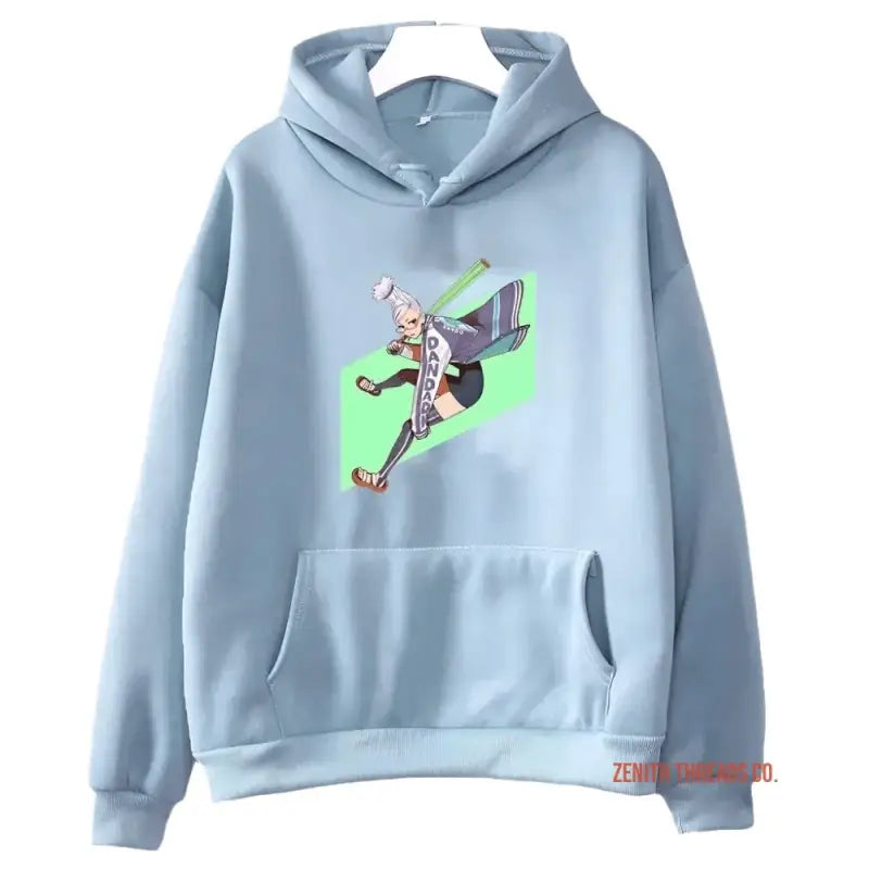 Light blue hoodie with an animated basketball player graphic on the front.