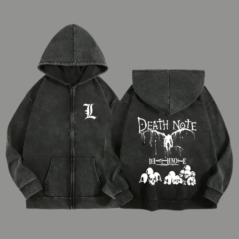 Death Note: Skull Sigil Washed Hoodie | Charcoal / Xxxl | Anime Streetwear