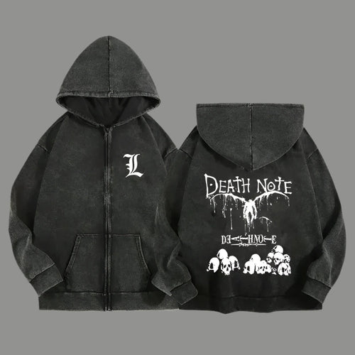 Death Note: Skull Sigil Washed Hoodie | Charcoal / Xxxl | Anime Streetwear