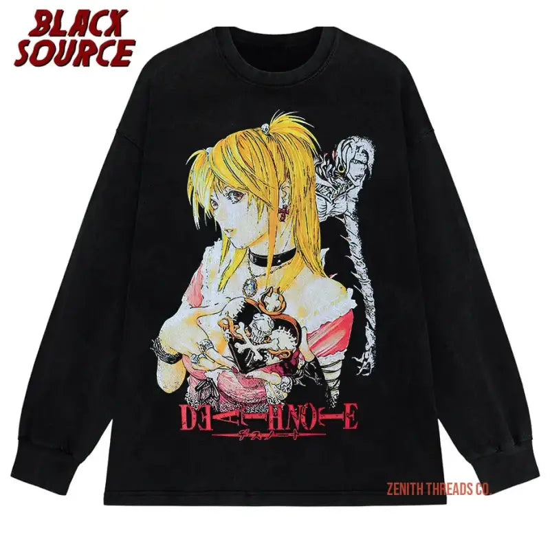 Black long-sleeve t-shirt featuring anime-style artwork with text ’BLACK SOURCE’ at the top.