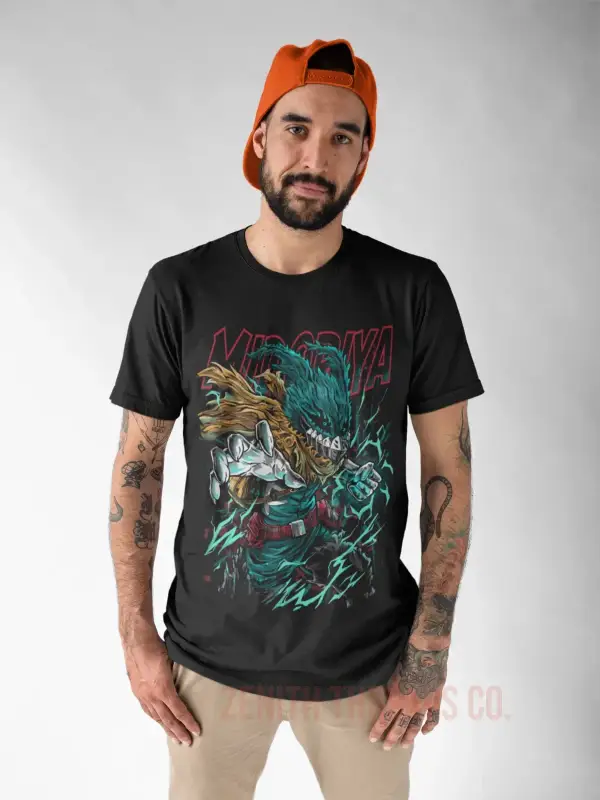 Black graphic t-shirt featuring a dynamic dragon design in teal and gold colors.