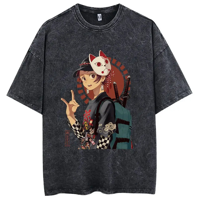 Demon Slayer Graphic Tee – Washed Anime Streetwear | Zenith Threads Co. T-shirt by Free Shipping