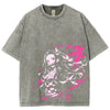 Gray t-shirt featuring Demon Slayer Nezuko graphic in vintage washed style