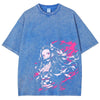 Blue t-shirt featuring Demon Slayer Nezuko graphic in vintage washed style