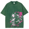 Green t-shirt featuring Demon Slayer Nezuko graphic for a vintage anime style