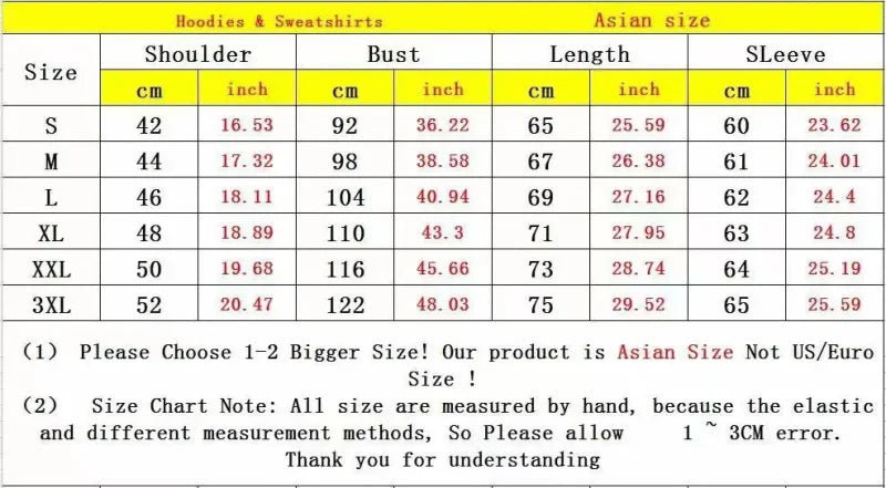 Clothing size chart for Destructive Stained Face Mask Hoodie showcasing stylish urban edge