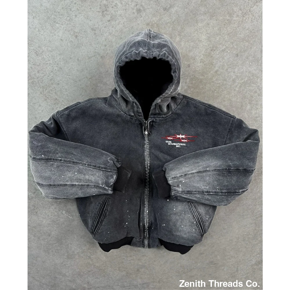 Divin Vintage Washed Jacket Y2K Zipper Hoodie - hoodie