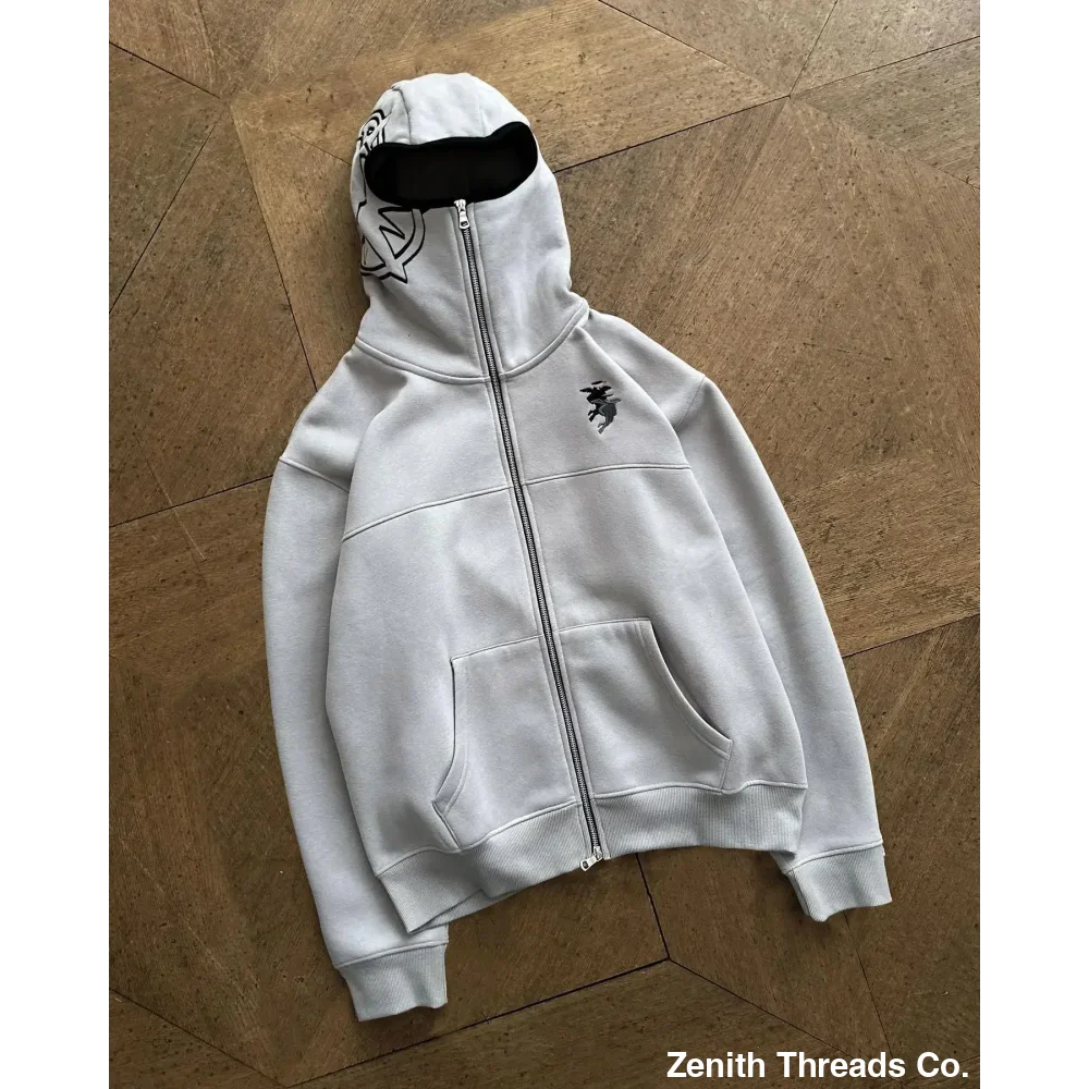 Divin Vintage Washed Jacket Y2K Zipper Hoodie - White & Black / XXL - hoodie