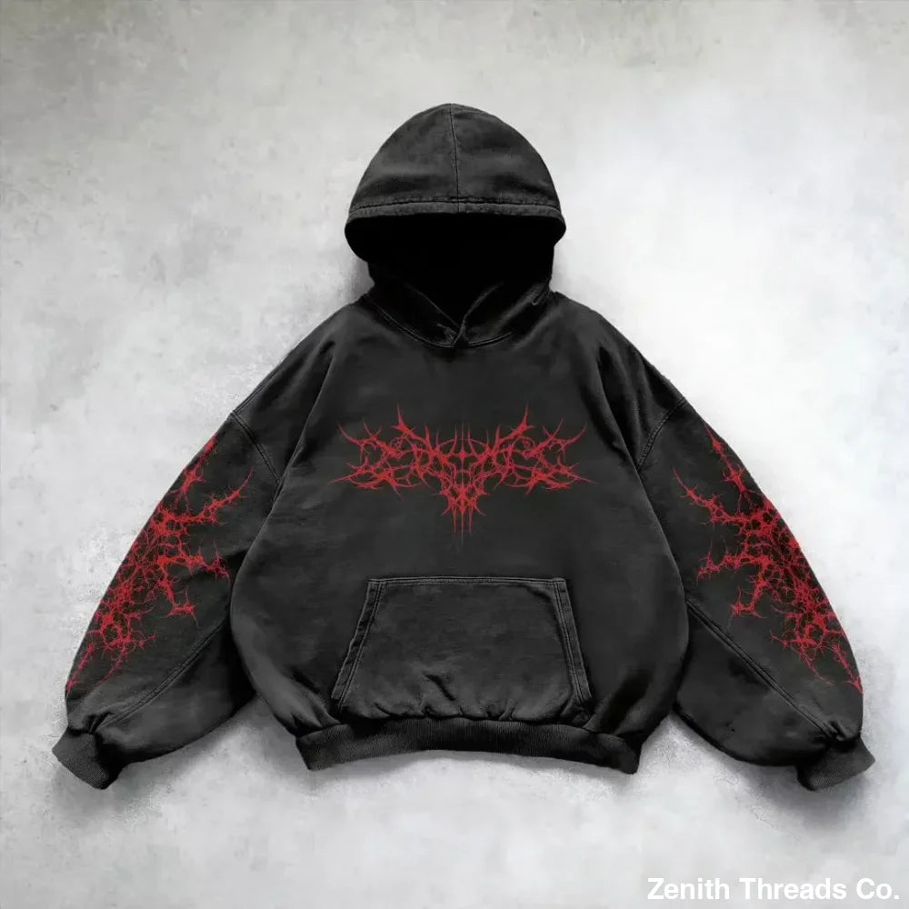 Divin Y2K Streetwear Hoodie - Black & Red / L