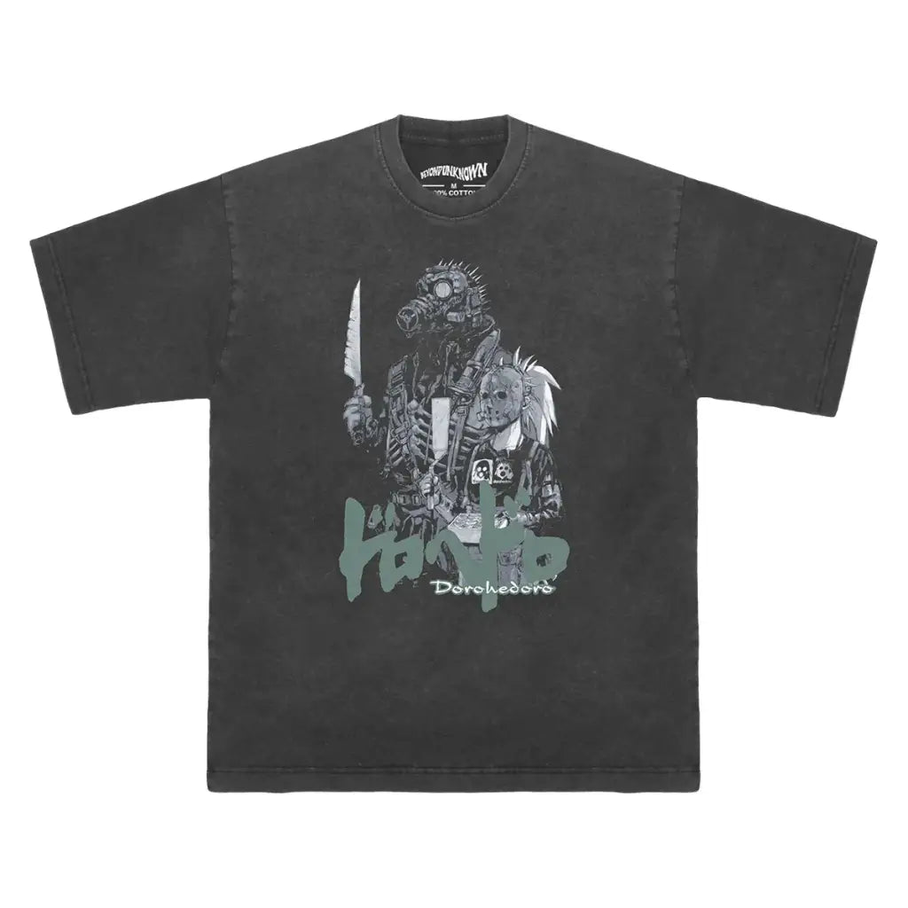 Dorohedoro Anime Tee Dark Urban Fantasy Manga Graphic Shirt | Washed Black Gray Long Sleeve / s | Streetwear