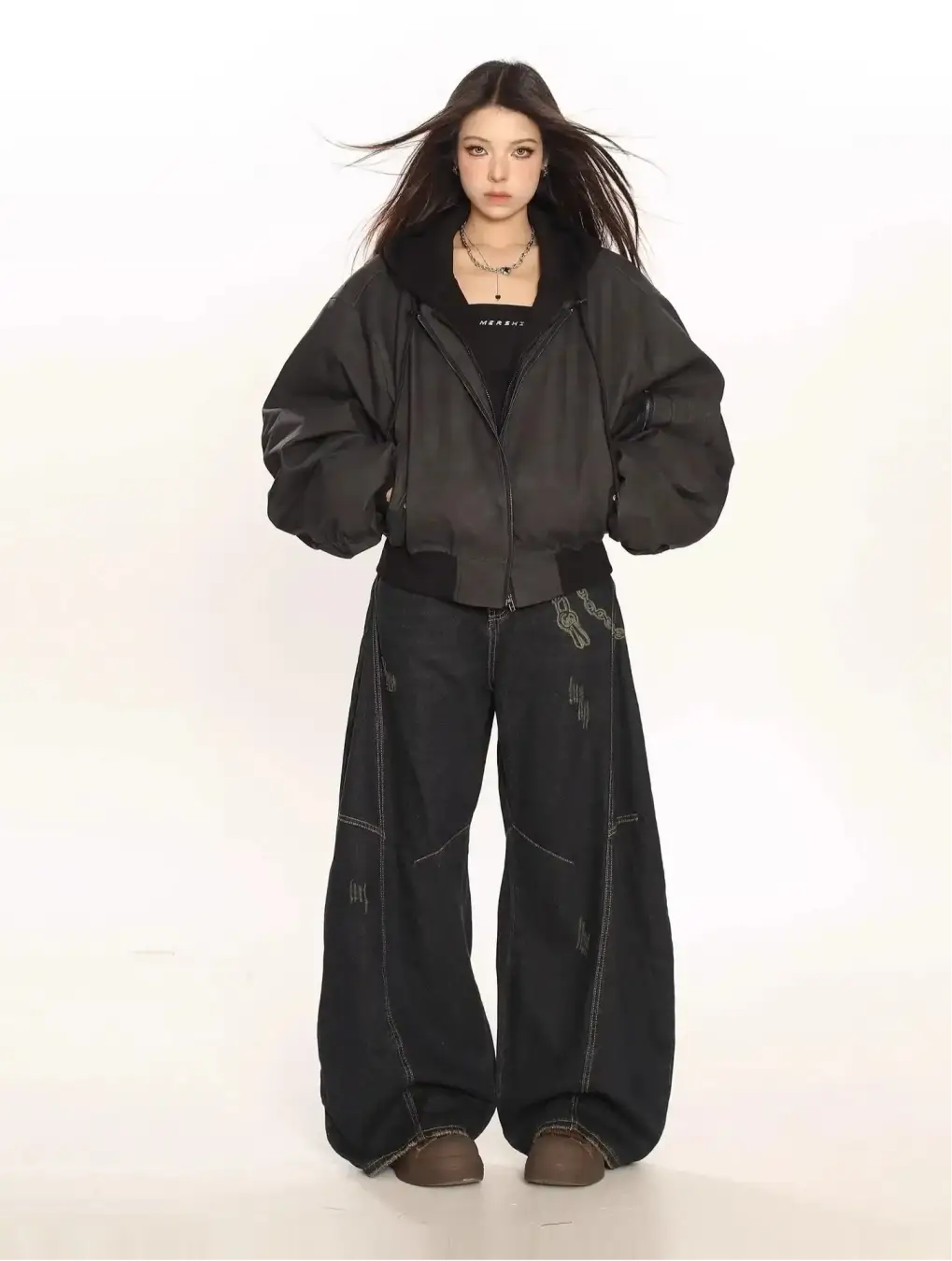 Double Layer Oversized Hooded Jacket – Urban Gray & Earth Brown