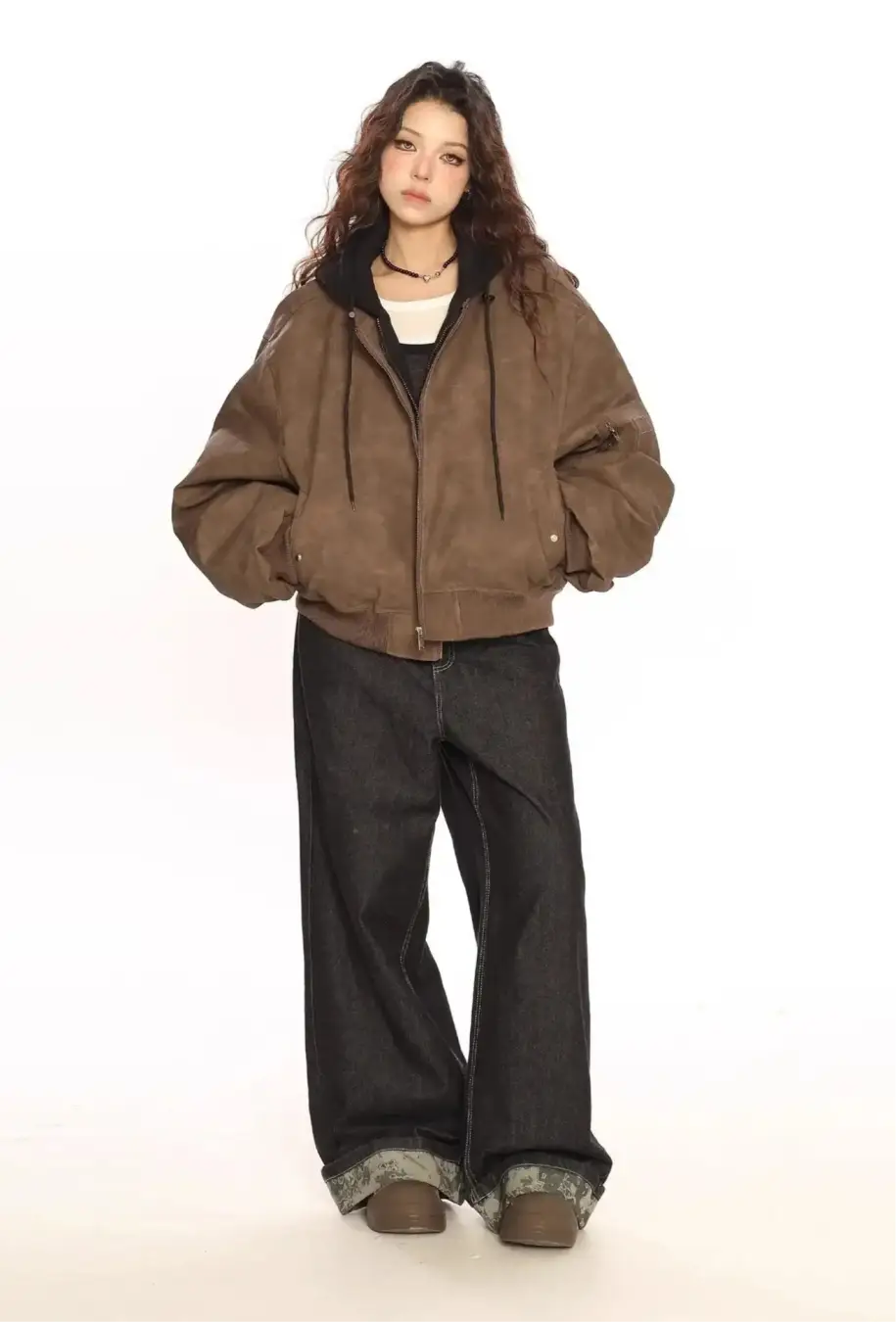 Double Layer Oversized Hooded Jacket – Urban Gray & Earth Brown