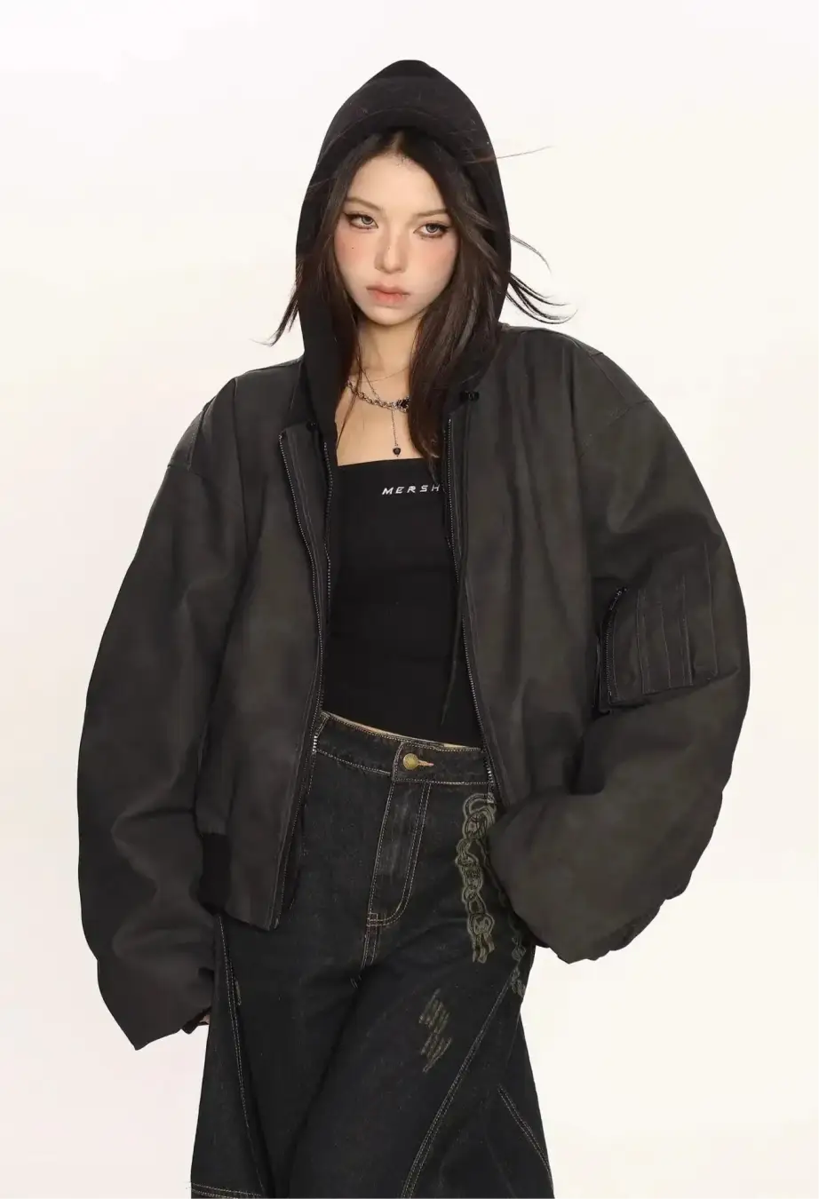 Double Layer Oversized Hooded Jacket – Urban Gray & Earth Brown