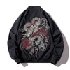 Black bomber jacket featuring dragon embroidery, perfect for Japanese streetwear and anime fans