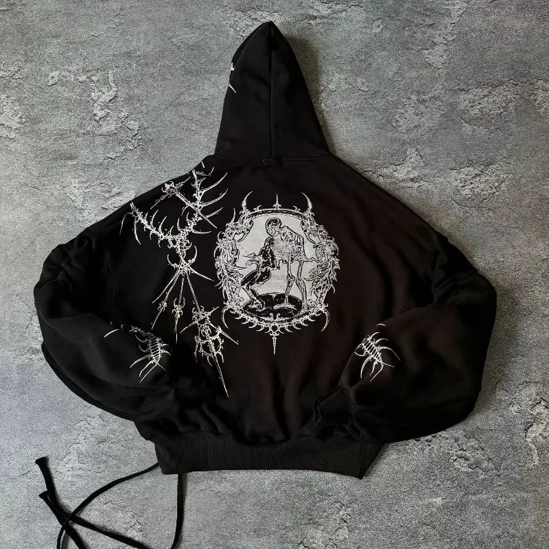 Black Eclipse Revenant hoodie featuring gothic white print for dark urban style