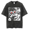 Gray graphic tee featuring a manga cat design for Japanese streetwear and anime lovers