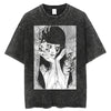 Edgy Acid-washed Graphic Tee for Japanese Streetwear and Anime Enthusiasts