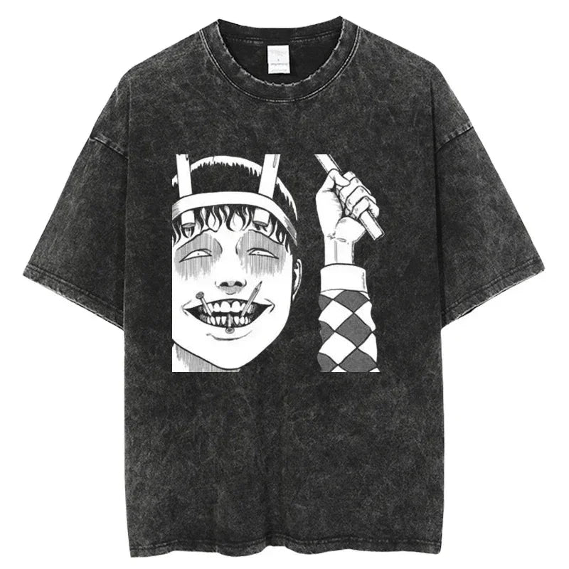 Black graphic tee featuring edgy anime design for Japanese streetwear enthusiasts