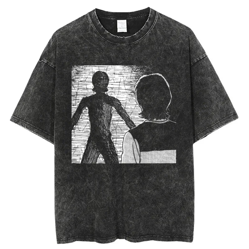 Black graphic tee for Japanese streetwear enthusiasts featuring edgy anime design