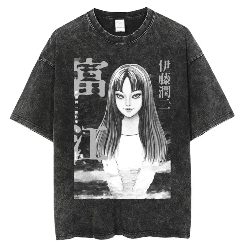 Edgy anime graphic tee in black for Japanese streetwear enthusiasts