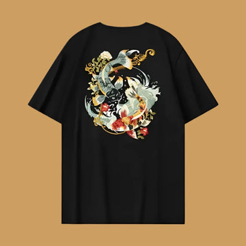 Embroidered Koi Japanese Tee | Black / m